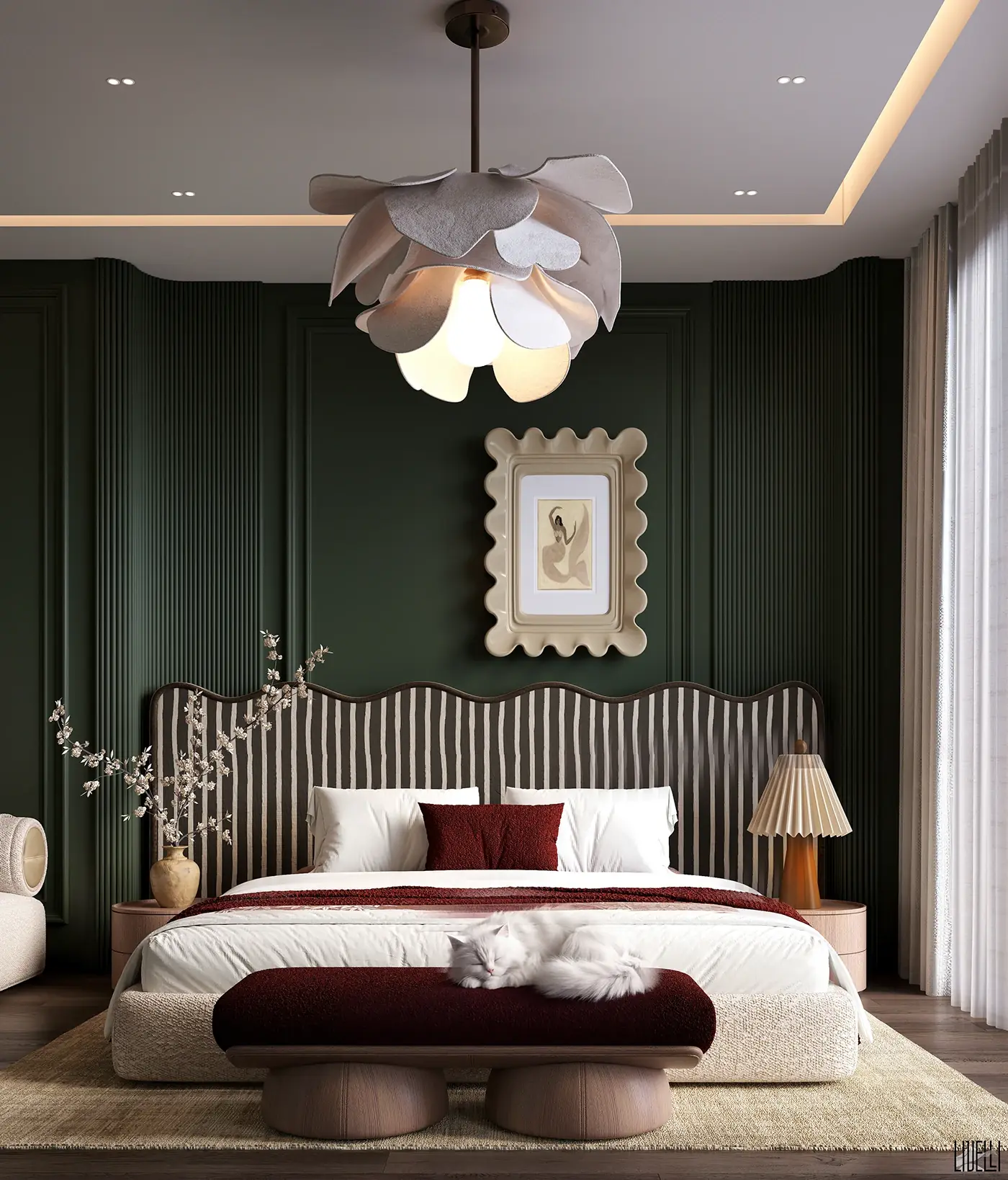 Olive & Burgundy Bedroom